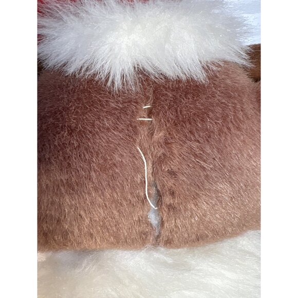 Reindeer Plush Christmas Stocking 21" Red & Brown Fuzzy Holiday Decor Cute - Picture 6 of 7